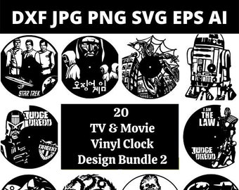 TV & Movie Vinyl Clock Design Bundle, Laser Cut Files (Digital Download)