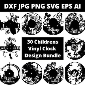 DXF SVG PNG Laser Router Templates 30 x Kids Vinyl Clock Design Bundle Design 185