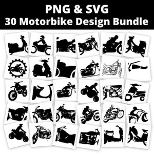 30 Motorbike SVG & PNG Designs Bundle perfetto per artigianato, cricut, silhouette