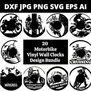 Pacchetto di design DXF SVG PNG Macchina laser 20 x Pacchetto design orologio in vinile per moto Design 198