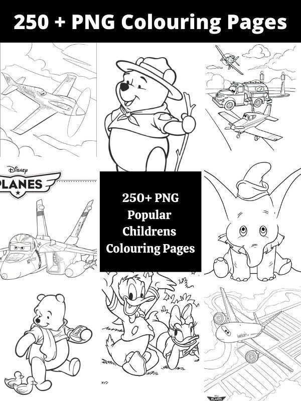 Children's Cartoon Coloring Pages, 250+ PNG Images (digital Download ...