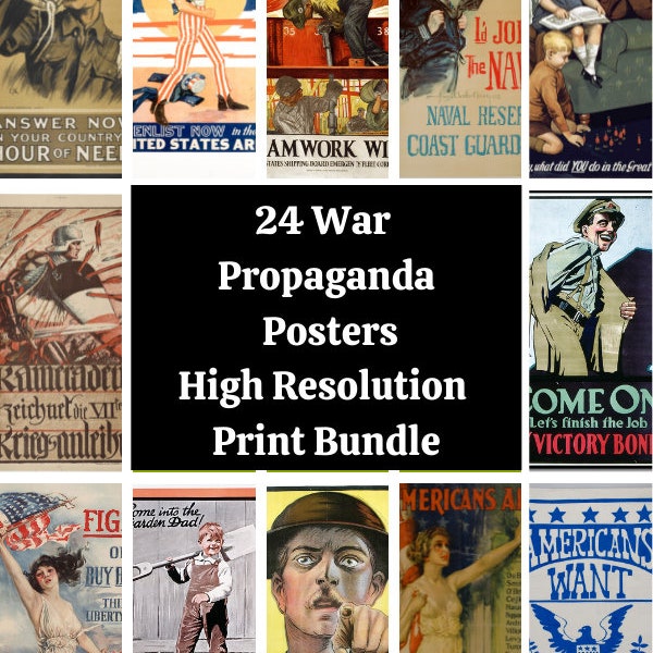 24 Vintage War Propaganda Posters Design Bundle Printable Wall Art High Quality Digital Designs Instant Download