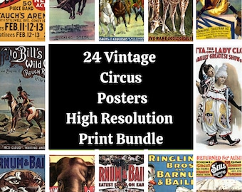 24 Vintage Circus Posters Design Bundle Printable Wall Art High Quality Digital Designs Instant Download