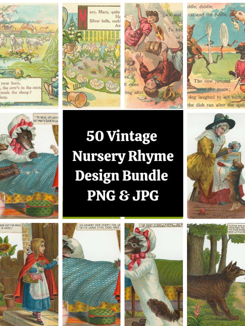 Vintage Nursery Rhymes Clipart, 50 Image Designs (PNG & JPG) - Etsy