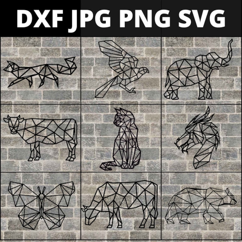 DXF SVG PNG Laser, Router Templates 25 X Geometric Polygon Animal ...