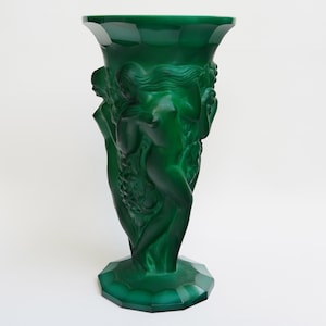 Oryginalny wazon ze szkła malahitowego ART DECO z lat 30. XX wieku Hoffmann/Schlevogt