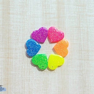 Neon Glitter Resin Heart Mini Charm - Party Blend