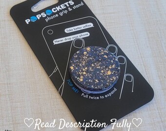 B Grade **Navy Rose Gold Glitter Phone Grip| Badge Reel Resin