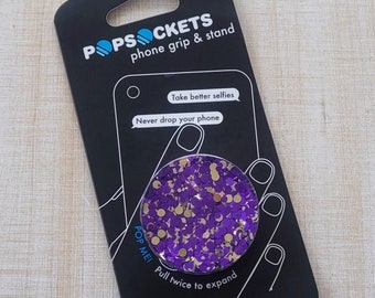Purple Gold Royal Glitter Phone Grip | Badge Reel Resin