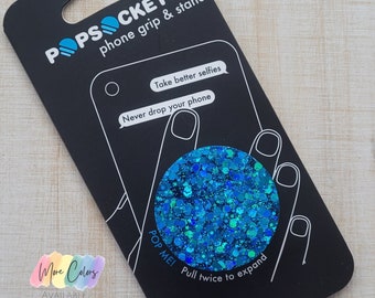 Blue Chunky Glitter Phone Grip | Badge Reel - Party Blend Resin