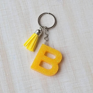 Orange | Yellow Glitter Resin Initial Keychain