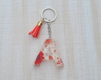 Flower Initial Resin Keychain