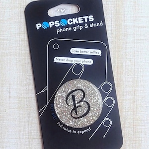 Initial Silver Sparkle Glitter Phone Grip | Badge Reel Resin