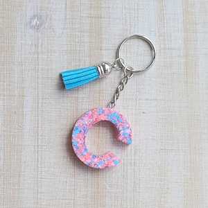 Multi Color Confetti Glitter Resin Letter Keychain (Line 3)