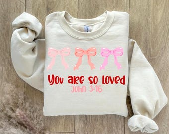 Sei così amato PNG, design cristiano per San Valentino con fiocco rosa, versetto biblico di Giovanni 3:16, amore di fede carino, PNG per San Valentino