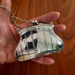 Antique Coin Purse, dance purse with chain, collectable silver bag, vintage fashion, change purse, silver evening bag