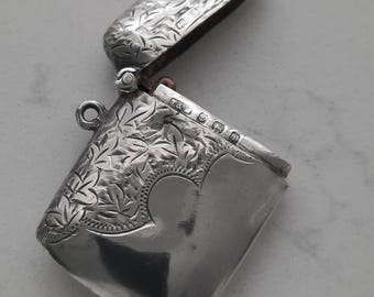 Antique Sterling silver vesta case, Birmingham 1908, 14g, Thomas & Marshall (Horace Thomas and Walter Marshall), Boxed Silver Gift