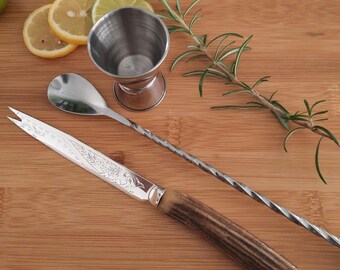 Silver Plated Barware, Upcycled Horn Handled Bar Accessory, Vintage Cocktail Garnish Server, Present for Barman, Bartender Gift