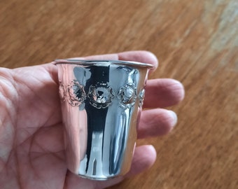 Tiny Continental silver beaker, vintage silver wine cup, tiny goblet with flower detail, Silver Cup, wedding gift, silver gift