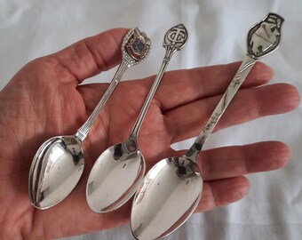 Set of 3 vintage teaspoons, collection of souvenir spoons, teaspoon memorabilia, Canada teaspoon, Whitby teaspoon, T.G monogram teaspoon