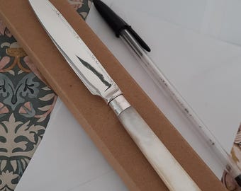Upcycled Vintage Letter Opener, Repurposed Re Silvered Mother of Pearl Letter Desk Accessory for Office, Anniversary Gift idea