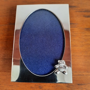 Sterling Silver Teddy photo frame, Small Rectangular Vintage Birmingham Silver 1993 picture frame, Silver Christening gift, Grandparent Gift