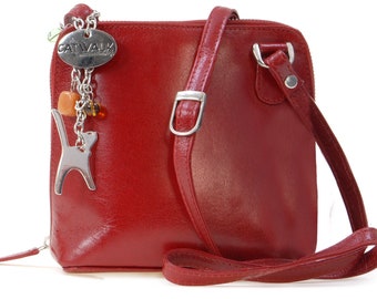 80% off RRP - IMPERFECT Flawed Oopsie Outlet Discount Handbags - Women's Small Leather Crossbody Bag - Catwalk Collection Handbags, Lena Red