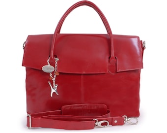 80% off RRP - IMPERFECT Flawed Oopsie Outlet Discount Handbag - Women's Leather Laptop Shoulder Bag - Catwalk Collection Handbags Helena Red