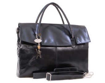 80% off RRP IMPERFECT Flawed Oopsie Outlet Discount Handbag - Women's Leather Laptop Shoulder Bag - Catwalk Collection Handbags Helena Black