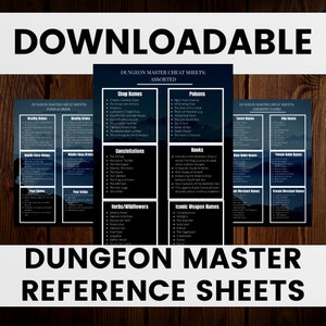 Printable Dungeons &amp; Dragons DM Reference Sheets for Dungeon Masters - Etsy