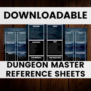 Printable Dungeons & Dragons DM Reference Sheets for Dungeon Masters