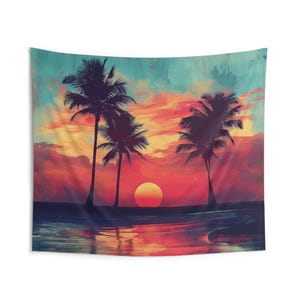 Tropical Sunset Tapestry, Vibrant Palm Tree Wall Art, Colorful Beach Decor, Summer Vibes Wall Hanging For Bedroom, Living Room, Boho Decor