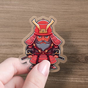 Chibi Samurai Krieger Aufkleber, Japanische Rüstung, Kiss-Cut, Holographisch & Transparent, Starkes Vinyl