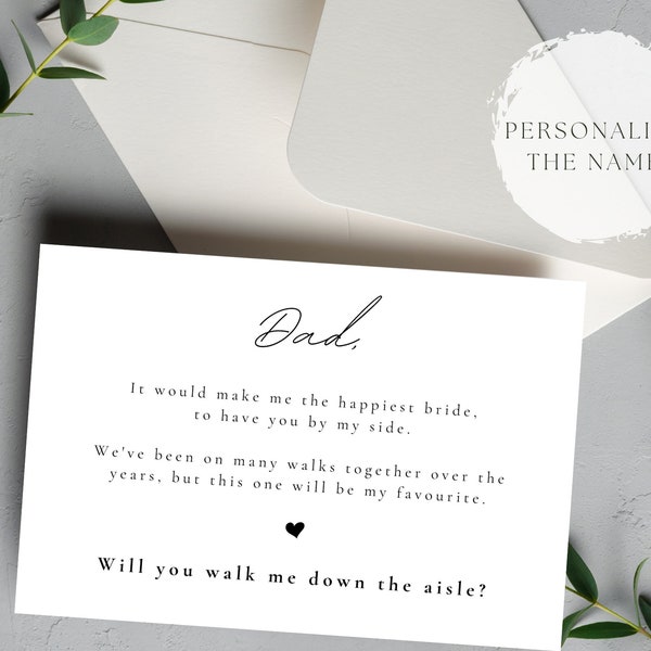 Personalised Wedding Proposal Card, Will You Walk Me Down The Aisle Proposal Card, Keepsake Card, Wedding Stationery, Wedding Card for Dad