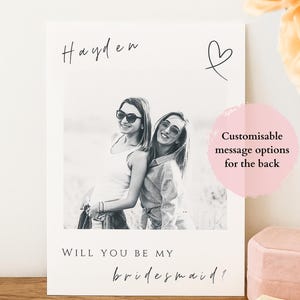 Double Sided Photo Bridesmaid Proposal Card, Proposal Card, Custom Bridesmaid Card, Polaroid Photo Postcard, Maid of Honour, FlowerGirl Card