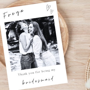 Tarjeta de agradecimiento por ser mi dama de honor, dama de honor, tarjeta con foto personalizada, estilo postal, impresión de foto de boda, regalo de recuerdo