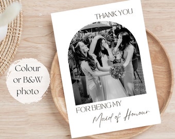 Thank You For Being My Bridesmaid Card, Any Role, Personalised Photo Card, Postcard Style, Arch Modern Photo Print, Keepsake Gift, MOH