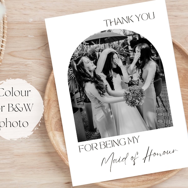 Thank You For Being My Bridesmaid Card, Any Role, Personalised Photo Card, Postcard Style, Arch Modern Photo Print, Keepsake Gift, MOH