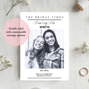Biglietto di proposta con foto in stile giornale, biglietto di proposta per damigella d'onore, proposta per damigella d'onore, cartolina con foto Polaroid, matrimonio, proposta di matrimonio
