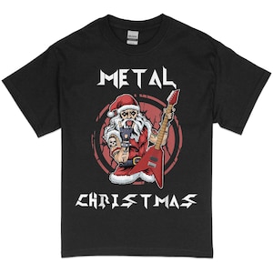 Heavy Metal Christmas Metalhead Santa Rock Horns Death Metal T-Shirt Tee Mens Womens Ladies Funny Holiday T-shirt