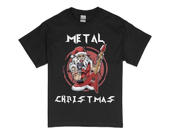 Heavy Metal Christmas Metalhead Santa Rock Horns Death Metal T-Shirt Tee Mens Womens Ladies Funny Holiday T-shirt