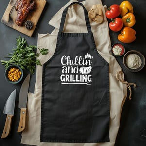 Chillin And Grillin Apron, Funny BBQ Apron, Men&#39;s Grilling Apron, Perfect Barbecue Gift, Funny Cookout Apron, Father&#39;s Day Apron