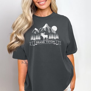 Grand Teton National Park T-Shirt, Elch-Grafik-T-Shirt, Bergliebhaber-Shirt, Natur-Wandershirt, Wildlife Malerisches Shirt