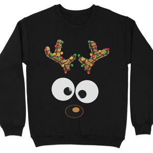 Christmas Reindeer Jumper, Holiday Sweater, Festive Antler Design, Light Up Christmas Sweater, Fun Reindeer Face