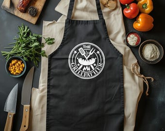 The Grillfather Schürze – Personalisierte Grillschürze Aus Baumwolle, Verstellbar, Mit Taschen
