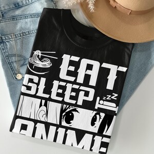 Eat Sleep Anime Repeat Graphic Tee, Funny Anime T-Shirt, Manga Lover Gift, Anime Enthusiast Apparel, Anime Fan Shirt