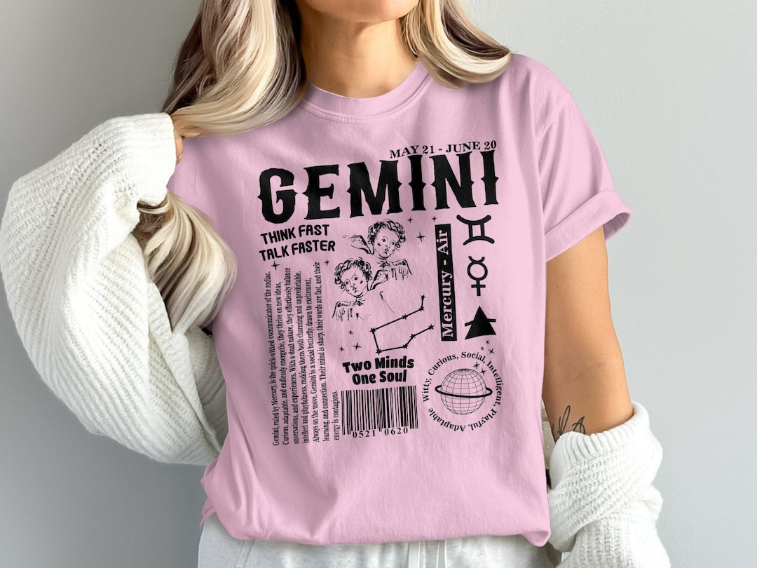 Gemini Zodiac T-shirt: Astrology Gift for May June Birthdays - Etsy Israel, image size:1080x810