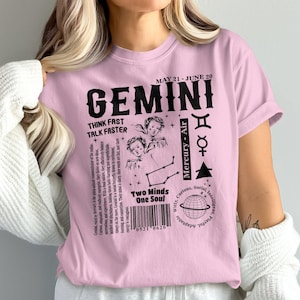 Gemini Zodiac T-Shirt, Astrology Gemini Shirt, Two Minds One Soul Gemini Tee, Gemini Gift for May June Birthdays