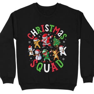 Christmas Squad Jumper Funny Holiday Sweater Christmas Characters Elf Santa Snowman Reindeer Gingerbread Cute Festive Shirt