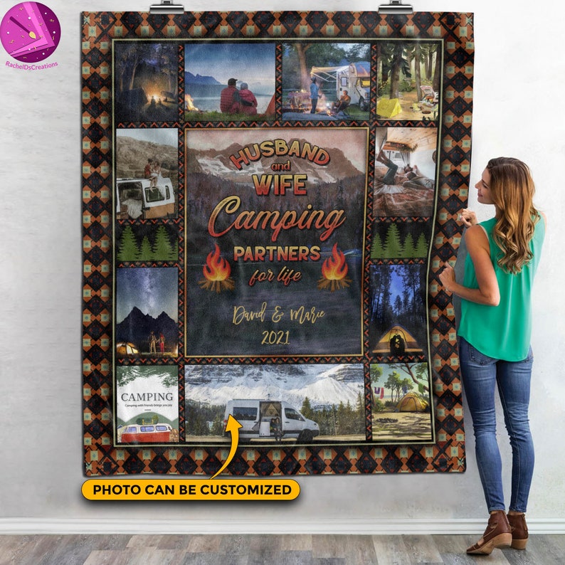 Personalized Photo Husband and Wife Camping Partner Blanket Etsy